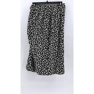 CURVZY Women's Black Ditsy Floral Side-Ruched Midi Skirt SZ 14